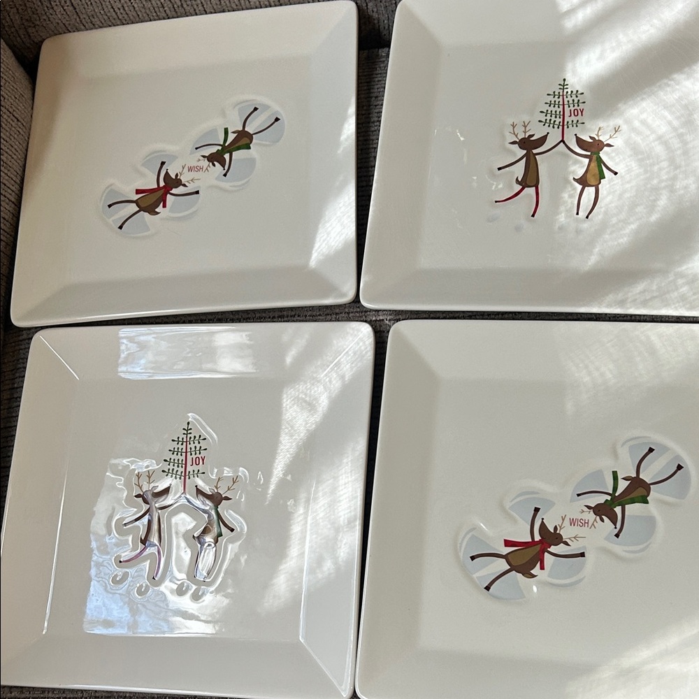 St. Nicholas Square White Plates with Reindeer Design